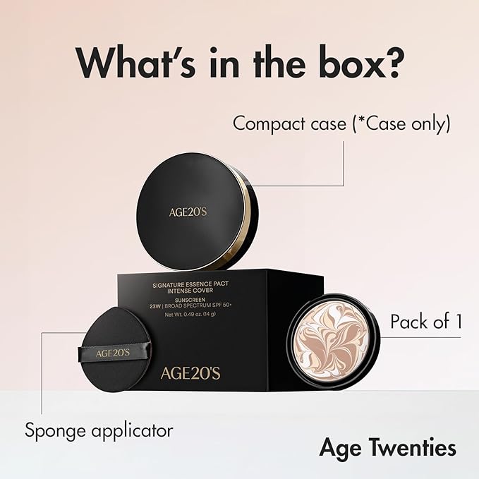 AGE20'S Signature Essence Pact SPF 50+ | Pack of 1 | 29W CARAMEL | Cream Foundation, Dewy Finish, Natural Coverage | Korean Cushion Foundation