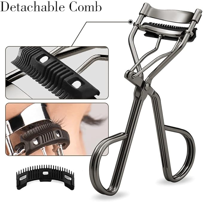 Uranian Eyelash Curlers with Built-in Comb Beauty Eyelashes Curlers Eyelash Cliper with 2 Replacement Silicone Refill Pads Premium Lash Curler Makeup Tool for Women and Girls (2 Black-Black Comb)