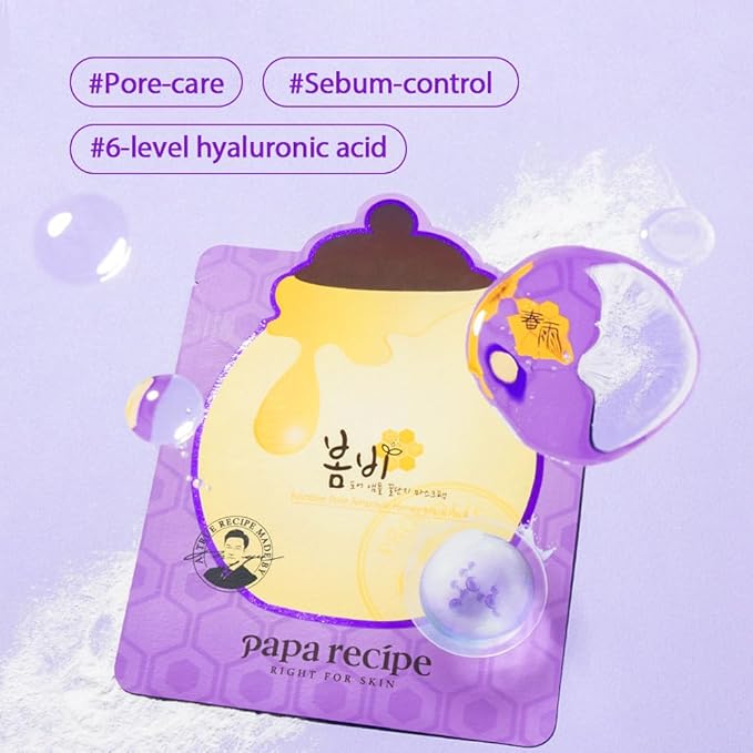 Papa Recipe Bombee Pore Honey Mask 10 Pack – No-Sebum Hydration & Pore Care – Korean Sheet Mask with Honey & Propolis Essence