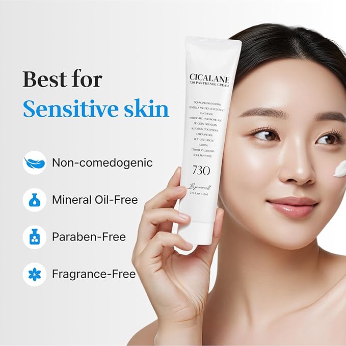 Cica Face Moisturizer with Pro-Vitamin B5 – Daily Hydrating Cream for Dry and Delicate Skin – With Panthenol, Squalane & Glycerin – Lightweight Skin Barrier Support, Day & Night, 2.2 Fl Oz.