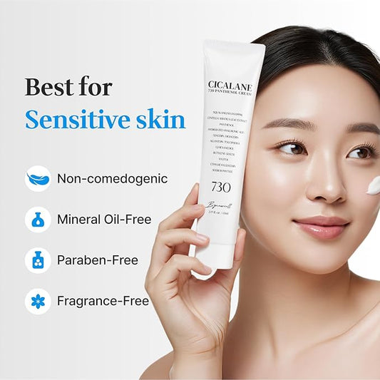 Cica Face Moisturizer with Pro-Vitamin B5 – Daily Hydrating Cream for Dry and Delicate Skin – With Panthenol, Squalane & Glycerin – Lightweight Skin Barrier Support, Day & Night, 2.2 Fl Oz.