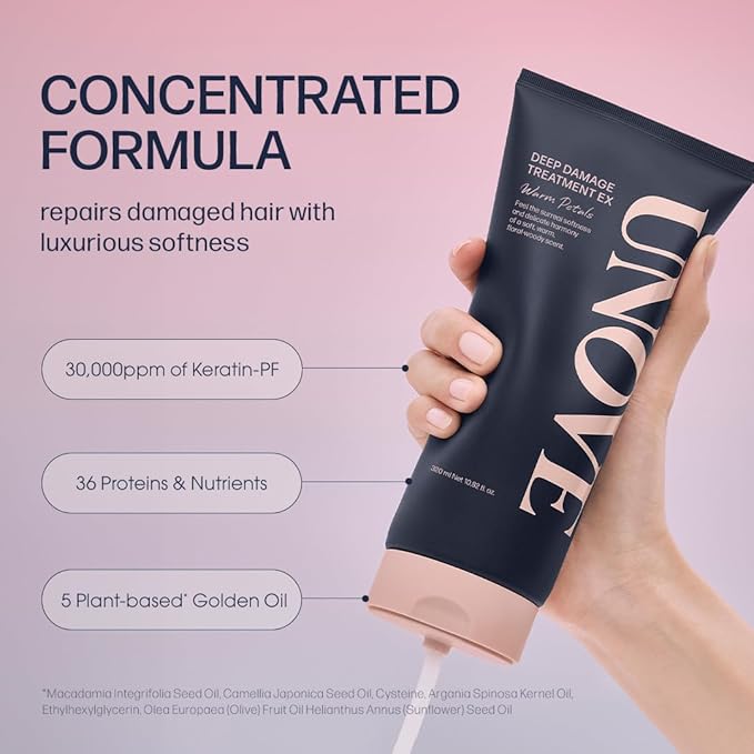 UNOVE Deep Damage Treatment Ex - Protein Hair Treatment & Hair Mask for Damaged Hair | Deep Conditioning & Keratin Hair Mask for Dry, Frizzy Hair | Korean Hair Care | Tender Bloom, 10.82 fl oz