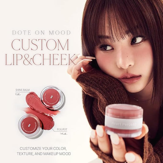 Heart Percent Dote On Mood Custom Lip & Cheek, Matte (Fog Pot) + Glow (Shine Balm) Dual Type Multi-use Blush & Lip Tint [#04. Soft Pink]