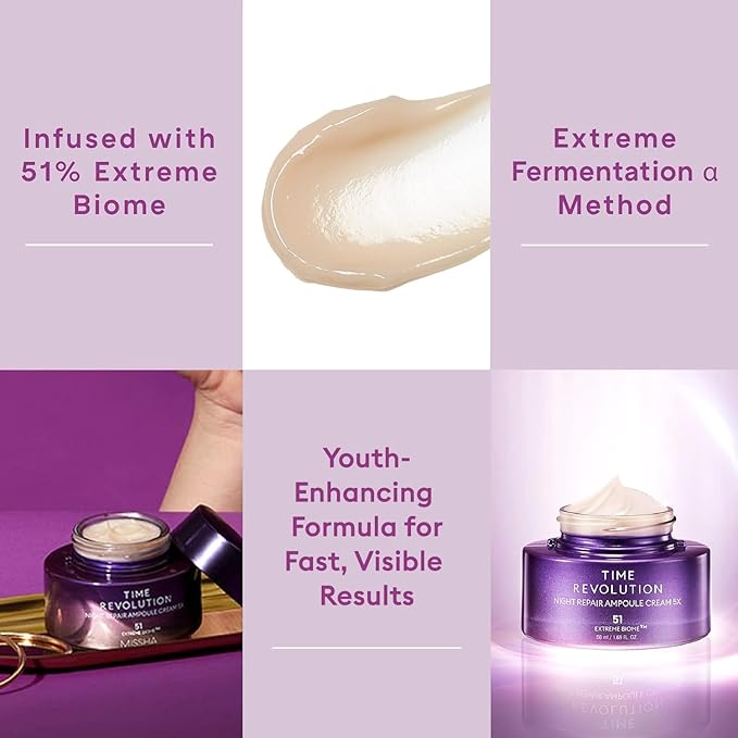 MISSHA Time Revolution Night Repair Ampoule Cream (5th Gen) 1.69 Fl Oz - Triple Fermented Deep-Sleep Night Cream - Overnight Care for Enhanced Radiance, Korean Skincare