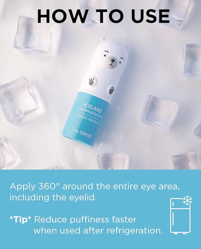THESAEM Iceland Hydrating Eye Stick 0.24oz 3 Pack - Cooling, Collagen, Peptide - Cooling Eye Balm for Dark Circles and Puffiness – Under Eye Treatment - Balm to Smooth Skin Texture
