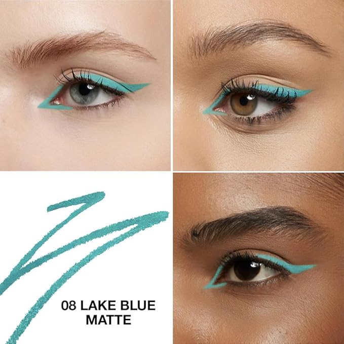 Lake Blue Matte Gel Eyeliner Pencil, Multi-Use Waterline Eyeliner with Sharpener, Sharpenable Eye Liner Waterproof Smudge Proof, High Pigmented Eye Makeup Liners, Vegan & Cruelty-Free 08