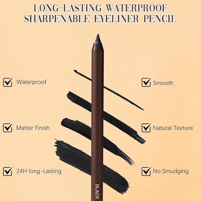 Persona Eyeliner Pencil Waterproof,24 Hr Waterproof Eyeliner Duo Sharpenable Eye Pencil,Long Wearing and Water Resistant,Smooth and Easy to Color (Black)
