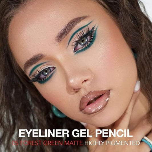 Forest Green Matte Gel Eyeliner Pencil, Multi-Use Waterline Eyeliner with Sharpener, Sharpenable Eye Liner Waterproof Smudge Proof, High Pigmented Eye Makeup Liners, Vegan & Cruelty-Free 05
