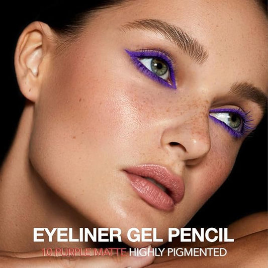 Purple Matte Gel Eyeliner Pencil, Multi-Use Waterline Eyeliner with Sharpener, Sharpenable Eye Liner Waterproof Smudge Proof, High Pigmented Eye Makeup Liners, Vegan & Cruelty-Free 10