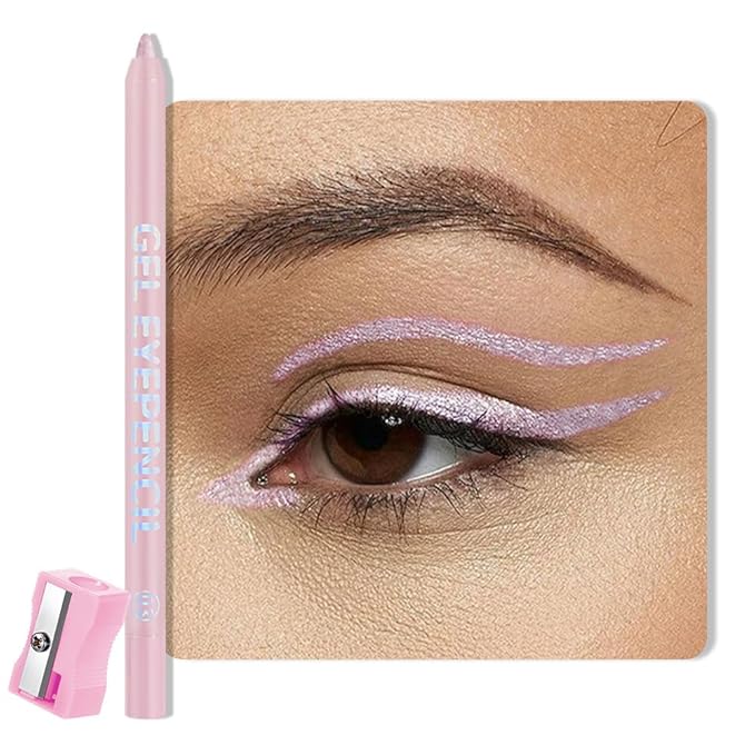 Light Pink Shimmer Gel Eyeliner Pencil, Multi-Use Waterline Eyeliner with Sharpener, Sharpenable Eye Liner Waterproof Smudge Proof, High Pigmented Eye Makeup Liners, Vegan & Cruelty-Free 03