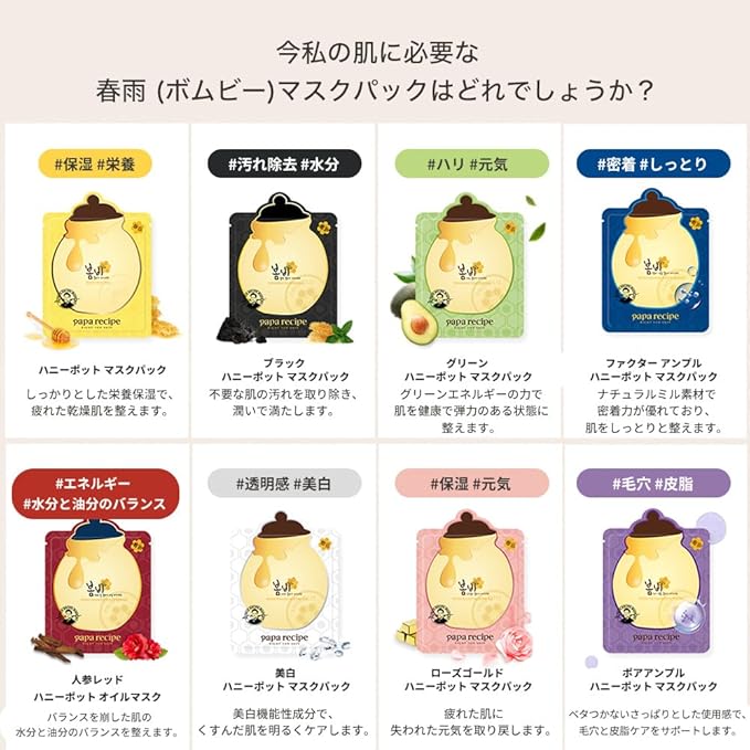 Papa Recipe Bombee Honey Mask Pack 25g * 10 sheets - Sheet Mask, Facial Skin Care, Deep Moisturizing Serum for Dry Skin - Korean Skin Care, K-Beauty, Ampoule Solidified, For radiant skin