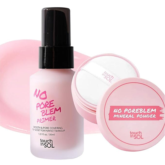 TOUCH IN SOL Pore Eraser Duo - No Poreblem Primer & Mineral Powder for Korean Makeup - Flawless, Matte Finish