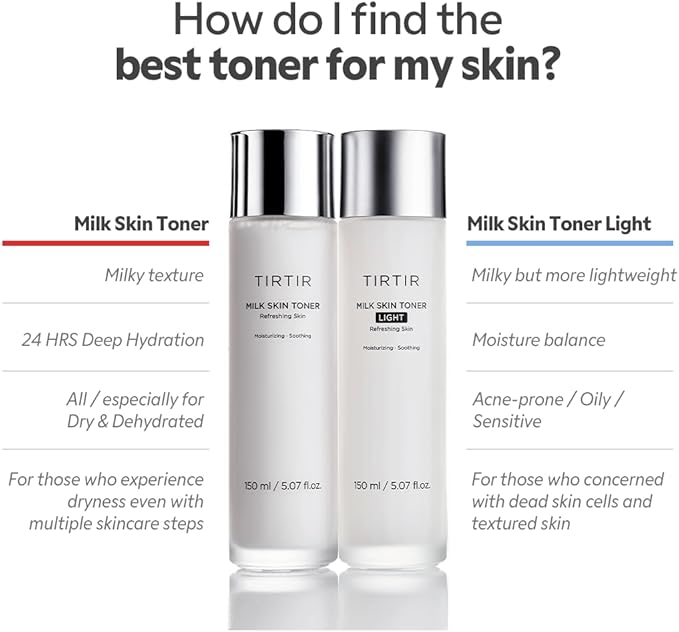 TIRTIR Milk Skin Rice Toner Light | Instant Hydration with 4% Niacinamide, Pantenol, Lightweight, Pore-Tightening, Vegan, Acne-Prone, Oily Skin, Fungal Acne Safe, Korean Skin Care, 5.07 Fl Oz