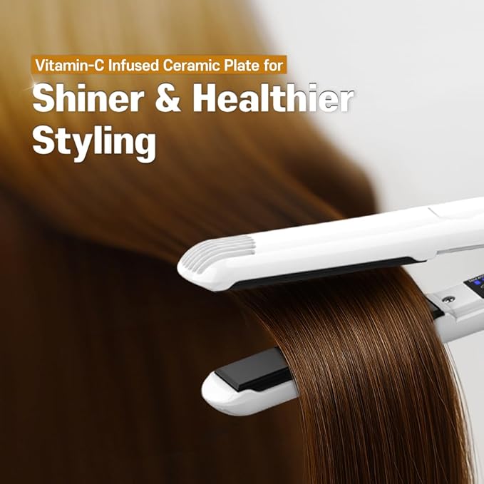 GLAMPALM Hair Straightener 1" Ceramic Flat Iron with Vibrating Plates, Korea's No.1 Professional Salon Tool, 3D Swivel Cord & Dual Voltage, 11 Heat Settings(140°–450°), 25s Fast Heat-Up, White (GP225)