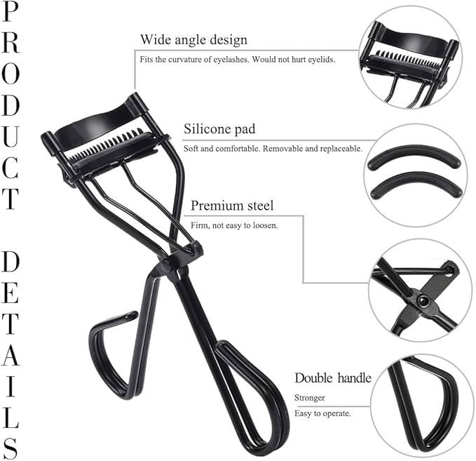 Uranian Eyelash Curlers with Built-in Comb Beauty Eyelashes Curlers Eyelash Cliper with 2 Replacement Silicone Refill Pads Premium Lash Curler Makeup Tool for Women and Girls (2 Black-Black Comb)