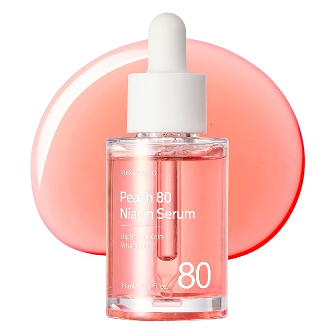 TOSOWOONG Peach 80 Niacin Serum, 5% Niacinamide, Alpha-Arbutin, Vitamin B12, Glass Skin, Hydrating Face Serum for Dark Spots, Pore Minimizer, Uneven Tone, Dullness, Korean Skincare, 33ml/1.11 fl. oz.