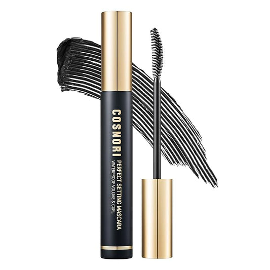 COSNORI Perfect Setting Waterproof Mascara Volume & Curl - Volumizing Mascara Black – Thicker, Voluminous Eyelashes – Waterproof, Smudge Proof, Clump Free – Irritation Free Tested, 0.24 fl.oz.