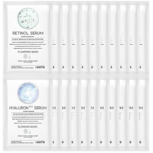 #OOTD Retinol + Hyaluron Serum Korean Sheet Mask Sheet Gift Pack [20 Count] Plumping Glowing Luminating Hydrating Rejuvenating Sheet Mask Gift Pack