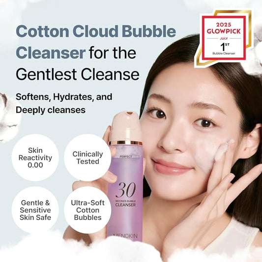 MENOKIN Cotton Cloud Bubble Cleanser [Perfect] EGF Skin Repair, Remove Impurities, Low pH for Sensitive Skin, Hydrating & Non-Stripping, Gentle Face Wash, Foaming bubbles, Korean Skincare 5.07 fl oz