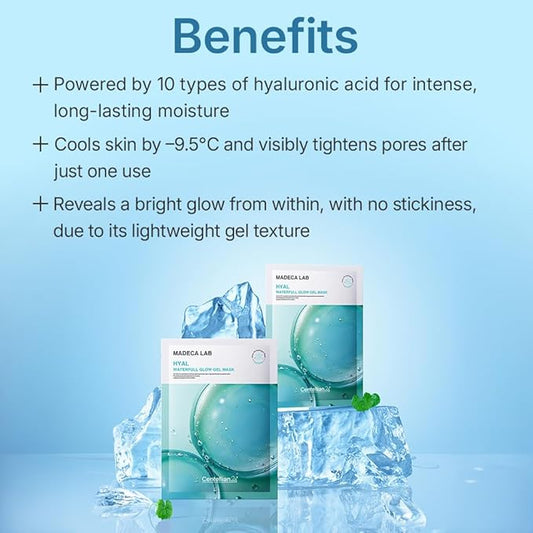 CENTELLIAN 24 Madeca Lab Hyal Waterfull Gel Mask (Hydrating Gel Mask, 4 pcs) – Deep Moisture & Cooling Sheet with 10-Layer Hyaluronic Acid, Korean Skin Care. TECA, Glycerin, Niacinamide.
