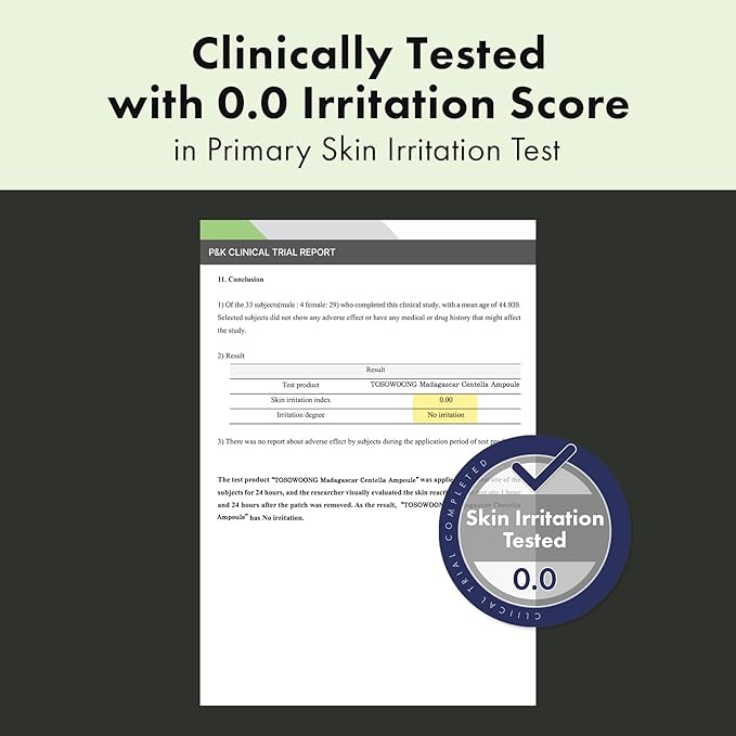 TOSOWOONG Madagascar Centella 86% Ampoule with 860,048ppm Centella Asiatica, Soothing, Calming, Facial Serum for face, for All Skin Types, Korean Skin Care, 100ml, 3.38 fl.oz.