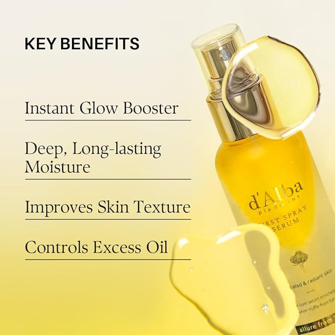 [2 Bottles] d'Alba Piedmont Italian White Truffle First Spray Serum, Vegan Skin Care, Hydrating Face Moisturizer, Glow Serum for Radiant Skin, Non Comedogenic, All In One Mist (total 6.76 fl oz.)