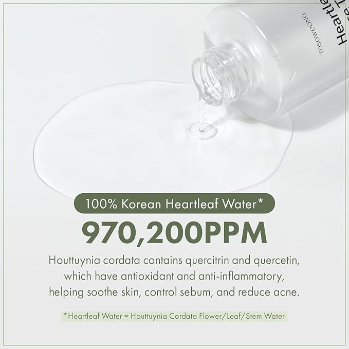 TOSOWOONG Heartleaf Face Toner with 970,200ppm Heartleaf Water, Centella, Hyaluronic Acid, Witch Hazel, Trouble Care, Acne-Prone, Calming, Hydrating, Purifying, Korean Skin Care, 250ml, 8.45 fl.oz.