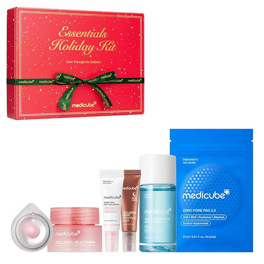 medicube Essentials Holiday Kit | 6-in-1 Mini Skincare Gift Set | Amazon Exclusive Trial Sizes for Radiant Skin | Travel Kit & Stocking Stuffers with Cleansing Oil, Toner Pads, Serum, Cream & Mask