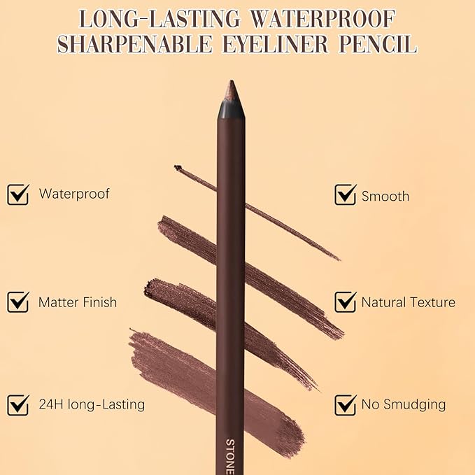 Persona Eyeliner Pencil Waterproof,24 Hr Waterproof Eyeliner Duo Sharpenable Eye Pencil,Long Wearing and Water Resistant,Smooth and Easy to Color (Stone)