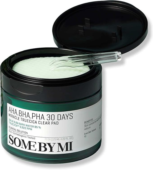 SOME BY MI AHA BHA PHA 30 Days Miracle Truecica Clear Pad – 70 Pads – Korean Exfoliating Centella Face Toner Pads – Gently Clears Impurities, Refines Pores & Smooths Skin Texture – Korean Skin Care