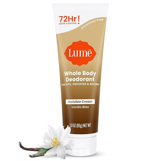 Lume Whole Body Deodorant - Invisible Cream Tube - 72 Hour Odor Control - Doctor Developed - Aluminum Free, Baking Soda Free and Skin Loving - 3.0 Ounce (Vanilla Bliss)