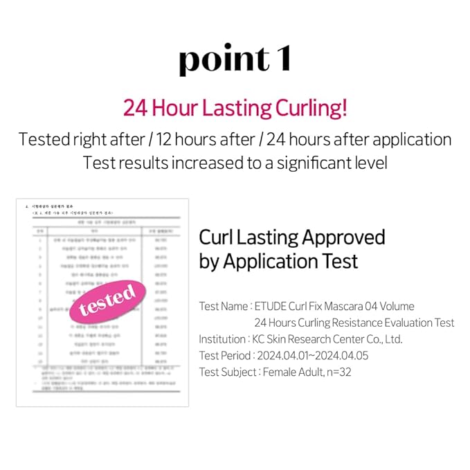 ETUDE Curl Fix Mascara, Lash Mascara, Strong Curl Up, Long-Lasting, Waterproof, Light-Weight, Korean Makeup, Beauty, Vegan Certified, Volume (0.27 Fl Oz)