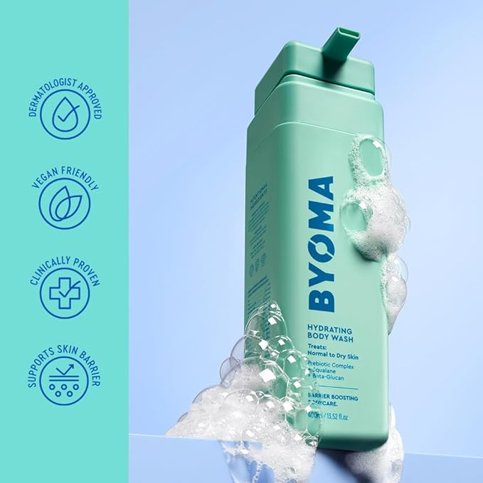 BYOMA Hydrating Body Wash - For Normal to Dry Skin - Hydrating, Creamy Body Wash with Squalane, Beta Glucan - Cleanses, Softens & Soothes - Skin Barrier Repair - 16.9 fl oz