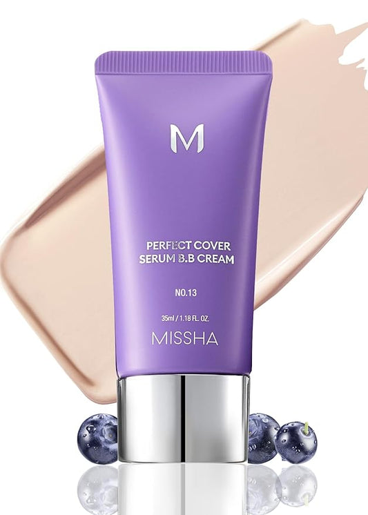 MISSHA M PERFECT COVER SERUM BB CREAM No.13 Light Fair- Fair with Cool Undertone, BB Cream by Cardi B Pick, Skin Tint, Tinted Moisturizer, Skin Care Foundation Makeup, Korean Makeup,1.18 Fl oz