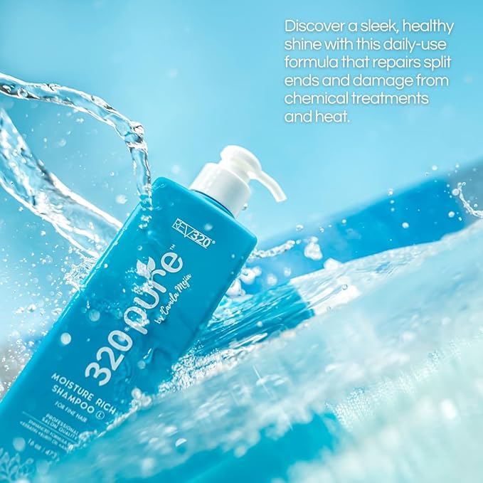 320Pure Moisture Rich Shampoo for Fine Hair 16oz, Repairing, Lightweight & Volumizing Formula, Best Cleaner for Dry, Thin, or Fine Hair, Pure & Natural, Hydrating Shampoo for Women