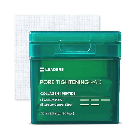 LEADERS Pore Tightening Toner Pad - Triple-Action Pore Improvement Skin Elasticity| Vegan-Certified | Clinically Proven Efficacy | Korean Skincare 50 Pads x 170ml