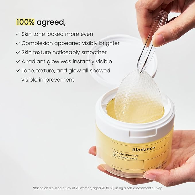 Biodance Vita Niacinamide Gel Toner Pads, Dark Spot Corrector, Evening Skin Tone, Hydrating for Sensitive Skin, Gentle Exfoliating Toner Pads with Vitamin C, Korean Skincareㅣ4.93 fl.oz.(140g)*60Pads