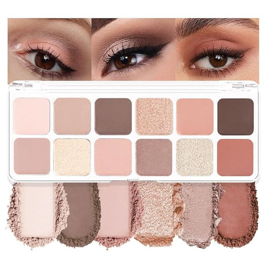 AMY'S DIARY 12 Colors Nude Eyeshadow Palette – Matte & Shimmer Natural Warm Tones for Everyday Makeup – Long-Lasting Blendable Soft Pigment Eye Shadow Set for Brown Eyes
