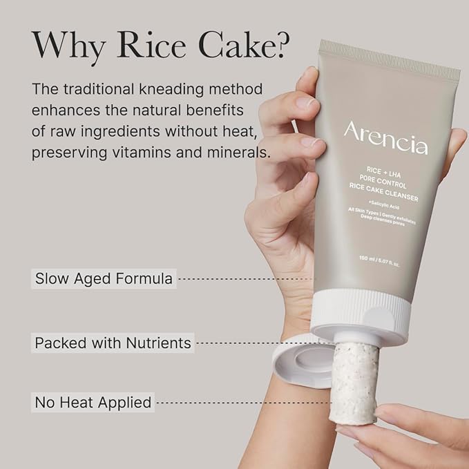 ARENCIA Rice + LHA Pore Control Rice Cake Cleanser with Salicylic Acid - Deep Cleansing, Gentel Exfoliation, All skin types, 5.29 oz