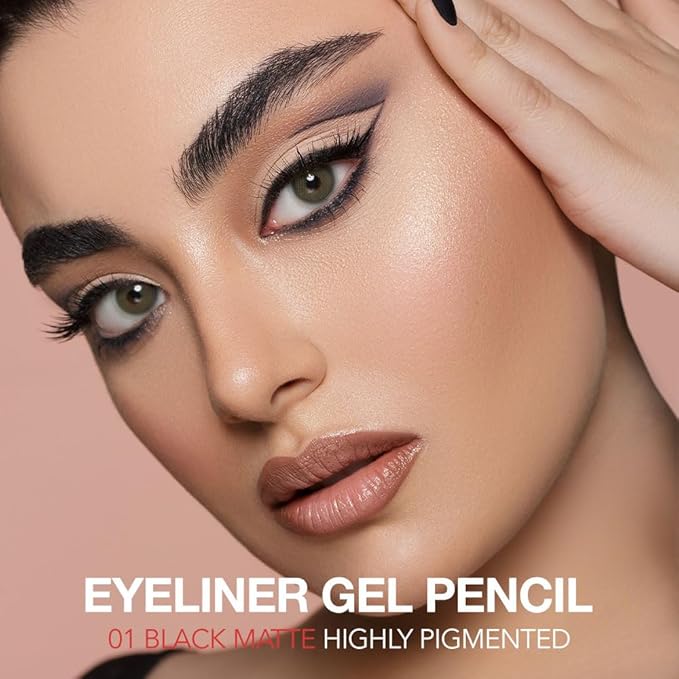 Black Matte Gel Eyeliner Pencil, Multi-Use Waterline Eyeliner with Sharpener, Sharpenable Eye Liner Waterproof Smudge Proof, High Pigmented Eye Makeup Liners, Vegan & Cruelty-Free 01