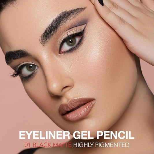 Black Matte Gel Eyeliner Pencil, Multi-Use Waterline Eyeliner with Sharpener, Sharpenable Eye Liner Waterproof Smudge Proof, High Pigmented Eye Makeup Liners, Vegan & Cruelty-Free 01