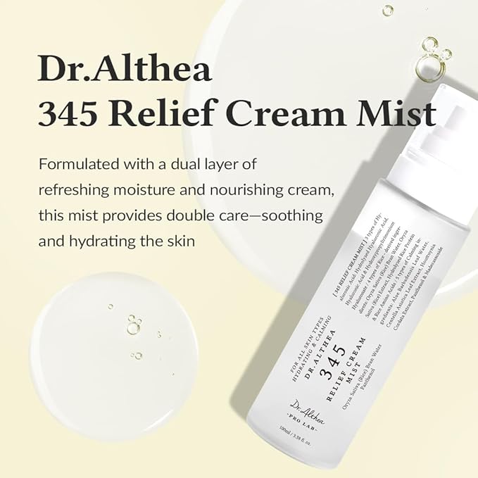 Dr.Althea 345 Relief Cream Mist | Hydrating Facial Mist with Rice Extract | Soothing Care for Sensitive Skin | Vegan Korean Skincare, 2.02 Fl Oz