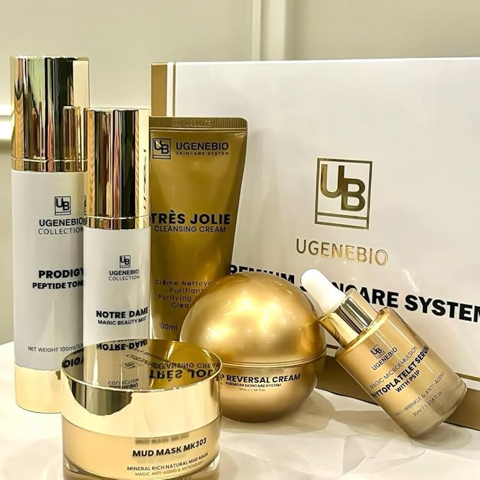 Premium Skincare System – 6-in-1 Complete K-Beauty Set with Cleansing Cream, Mud Mask, Serum, Reversal Cream, Peptide Toner & Beauty Mist