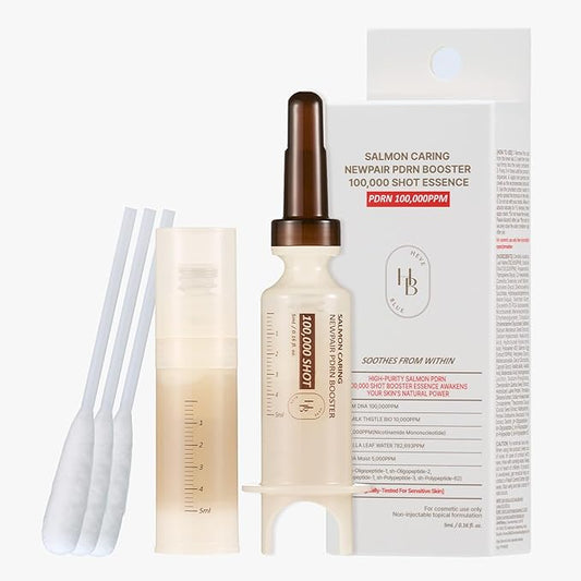 HEVEBLUE Salmon Caring Centella New Pair PDRN Booster 100,000 Shot Essence (1ea) - Salmon PDRN, Restore and Rejuvenate, Refine Skin Texture, Low Irritation, Korean Skincare, K-Beauty