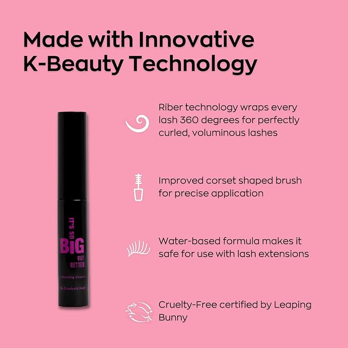 Elizabeth Mott Black Volumizing Mascara Set – Smudge-Proof, Water-Resistant, Lengthening Fiber Formula with Hourglass Wand – Cruelty-Free, Safe for Lash Extensions – Travel-Size Mini Trio, 4ml Each