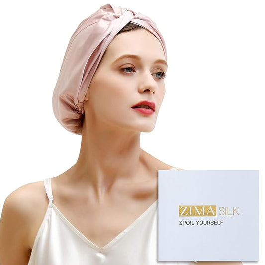 ZIMASILK 22 Momme 100% Mulberry Silk Bonnet for Sleeping & Women Hair Care, Highest Grade 6A Silk Hair wrap for Sleeping with Premium Elastic Stay On Head (1Pc, Pink)