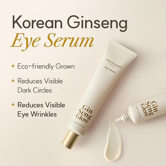 The Face Shop Ginseng Glow Eye Serum - Reduces Visible Dark Circles & Wrinkles, with Korean Ginseng, Retinol, Anti Aging, Korean Skincare, 30ml / 1.01 fl. oz.