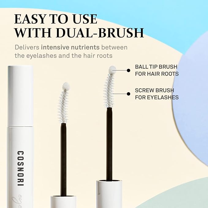 COSNORI Long Active Eyelash Serum - Korean Eyelash Boost Serum - Eyebrow Growth Enhancer for Longer and Thicker - Vegan Prostaglandin Free & Non Irritating - Peptides, Hyaluronic Acid, 0.3 fl.oz.