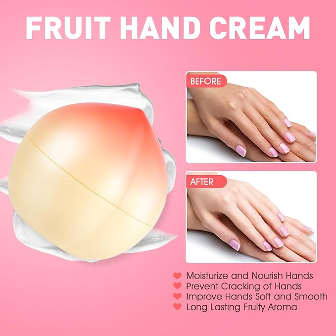 6 Pack Moisturizing Hand Cream Set, Small Gifts for Women, Bulk Hand Lotion for Dry Cracked Hands, Teacher Appreciation Gifts, Bridesmaid Gifts, Bridal Shower Gifts and Birthday Gifts, 1.06 Oz (Peach)