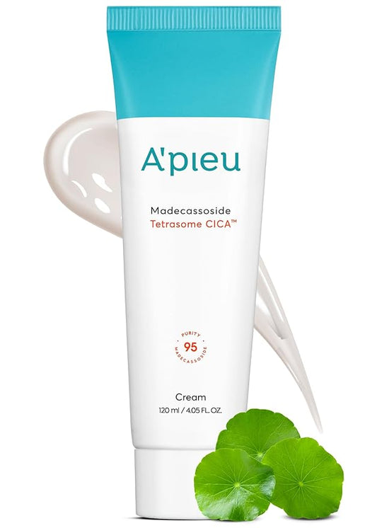 A'PIEU Madecassoside Tetrasome Cica Cream 4.06 Fl oz / 120ml - Upgraded Absorption, Enhanced Skin Barrier, Calming Effects - Centella Asiatica, Asiaticoside, Asiatic Acid